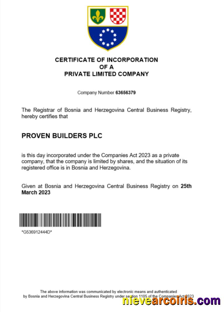 Bosnia and Herzegovina certificate of registration